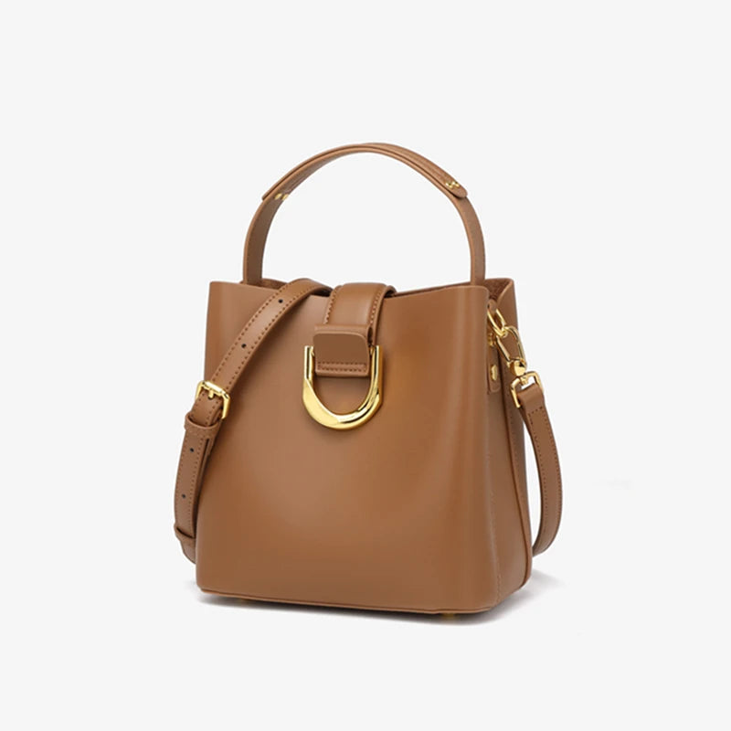 Cowhide Genuine Leather Bucket Shoulder Crossbody Bag - Vennus