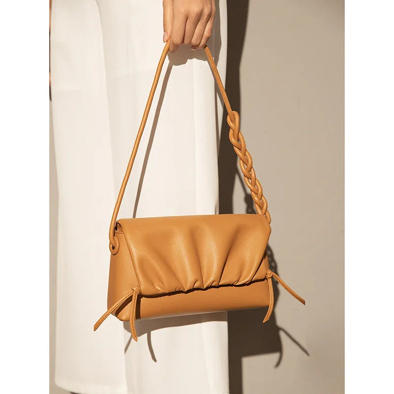 Pleated Fashion Tote Genuine Leather Luxury Design Crossbody Purser Shoudler Bag - Vennus