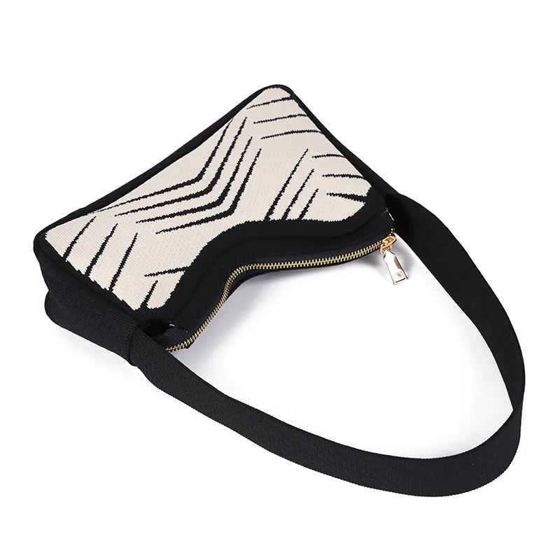 Striped Underarm Hobo Handbag Phone Luxury Design Shoulder Purse Ladies Shopping Satchel Small Bag - Vennus