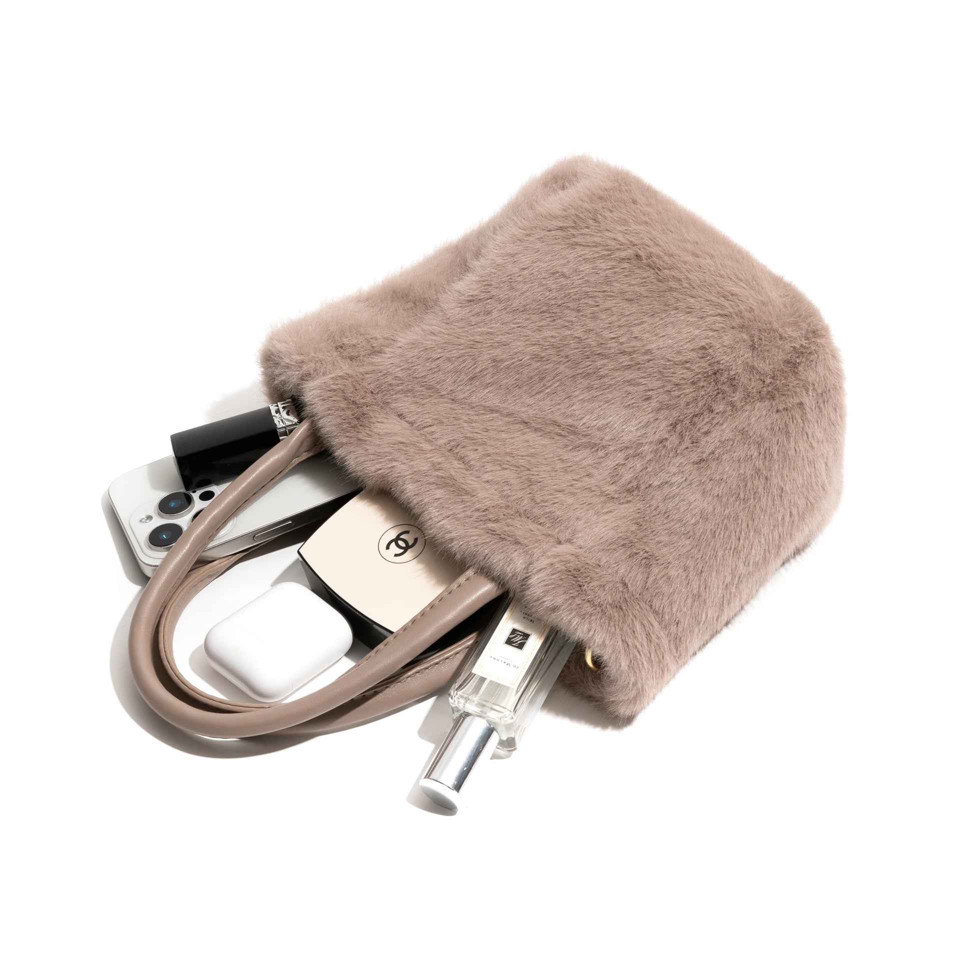 Plush Fluffy Tote Handbag Faux Purse Leather Handle Stylish Crossbody - Vennus