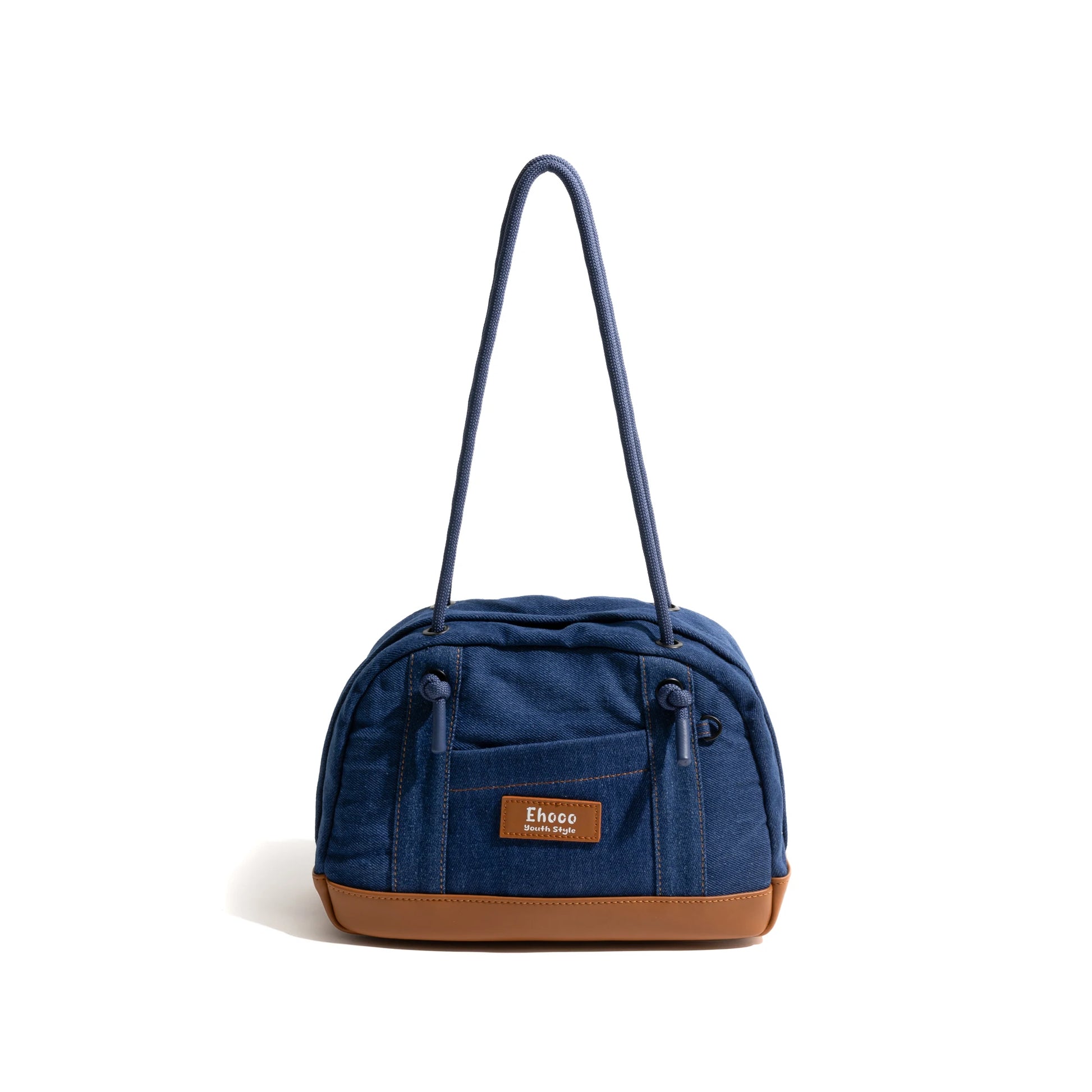 Vintage Fashion Denim Canvas Tote Handbag Drawstring Strap Design Simple Casual Shoulder Bag Boston Medium Purse - Vennus