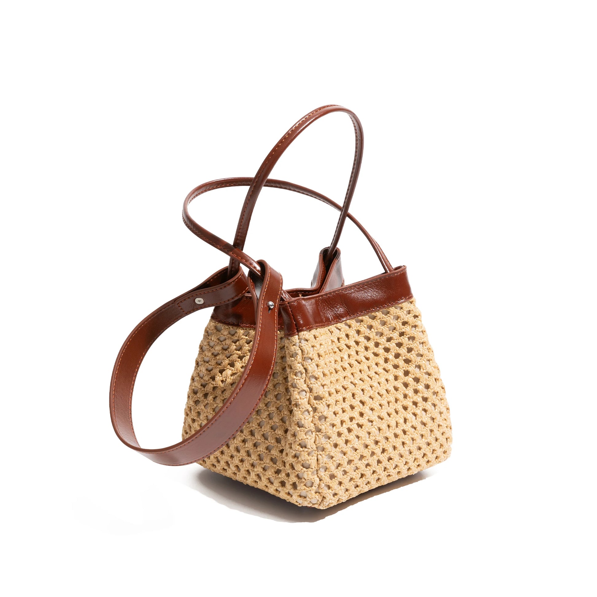 Straw Bucket Bag Handmade Beach Travel Handbag Shoulder Bag Crossbody Bohemia Medium Purse - Vennus