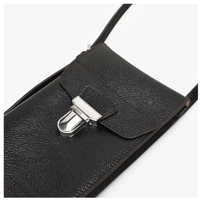 Vintage Genuine Leather Phone Bag  Luxury Women's Shoulder Purse with Delicate Hardware Stylish Crossbody Small Bag - Vennus