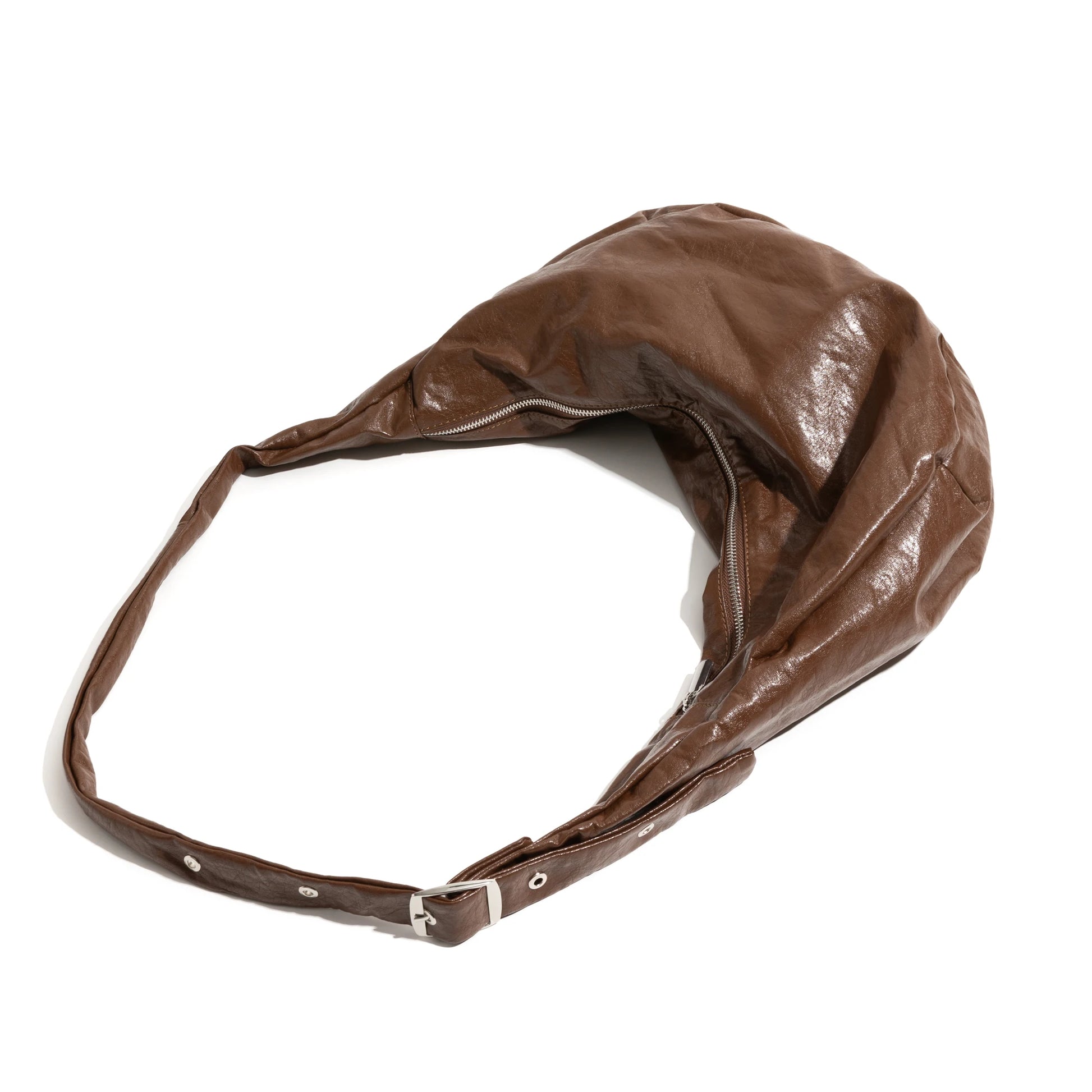 PU Leather Half Moon Hobo Fashion Shoulder Bag Adjustable Strap Phone Purse Simple Crossbody Large Bag - Vennus