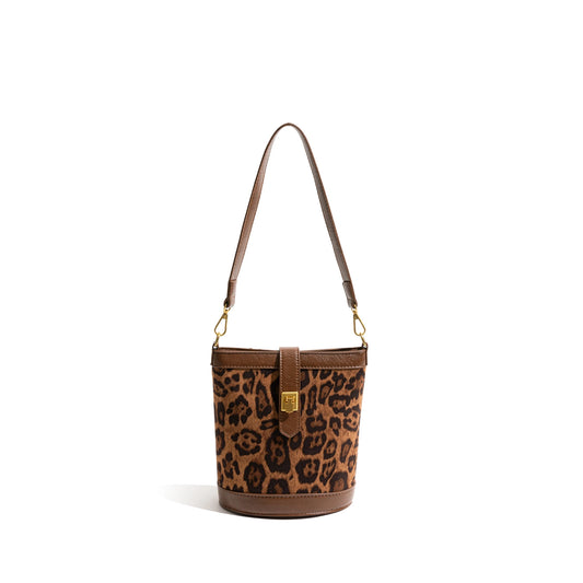 Retro Leopard Print Messenger Bucket Casual Shoulder Bag - Vennus