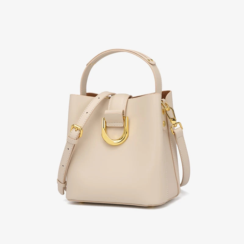 Cowhide Genuine Leather Bucket Shoulder Crossbody Bag - Vennus