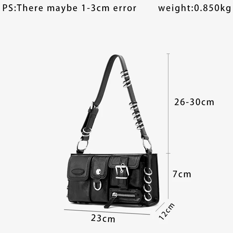 Y2K Cool Metal Ring Multi-Pocket Underarm Tote Handbag Phone Purse  Vintage Shoulder Medium Bag - Vennus