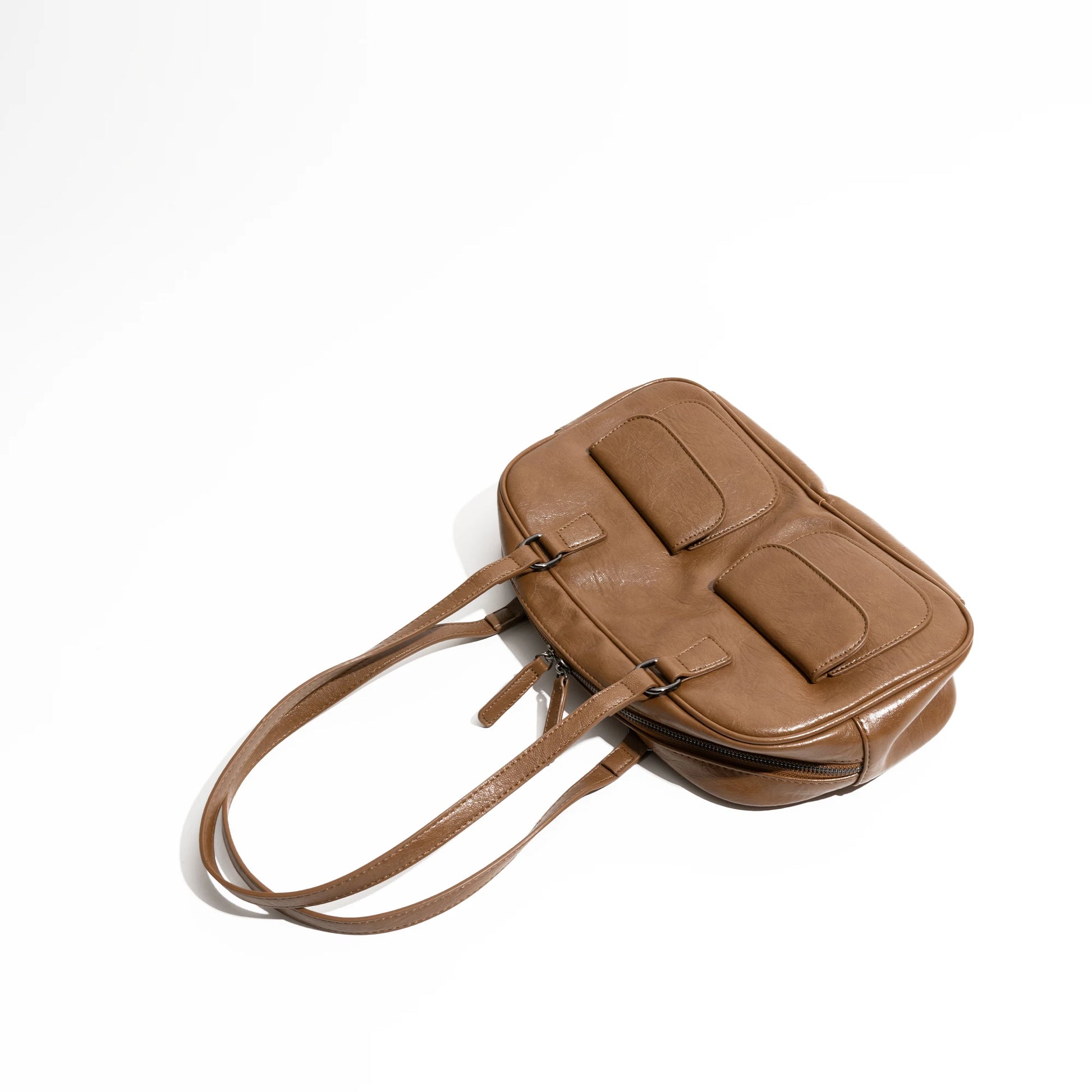 Vintage PU Leather Versatile Bowling Bag Multi-pocket Underarm Shoulder Boston Large Bag - Vennus