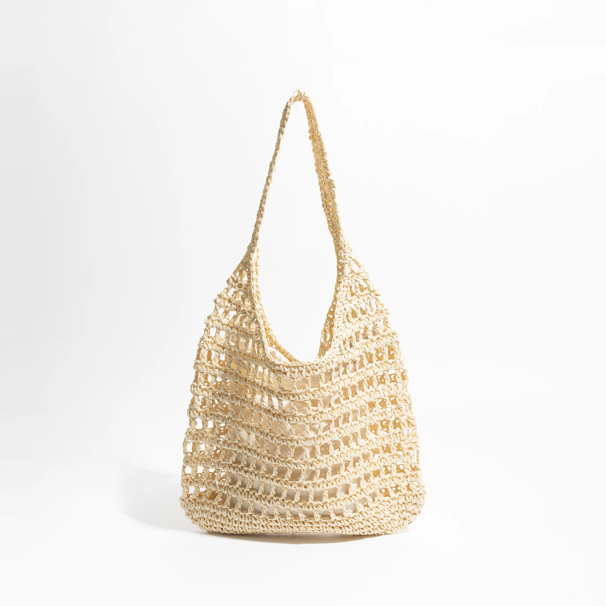 Plaited Woven Women's Aesthetic Beach Bag Hollow Design Unique Fishing Net Shoulder Purse Handwoven Summer Hobo Handbag - Vennus