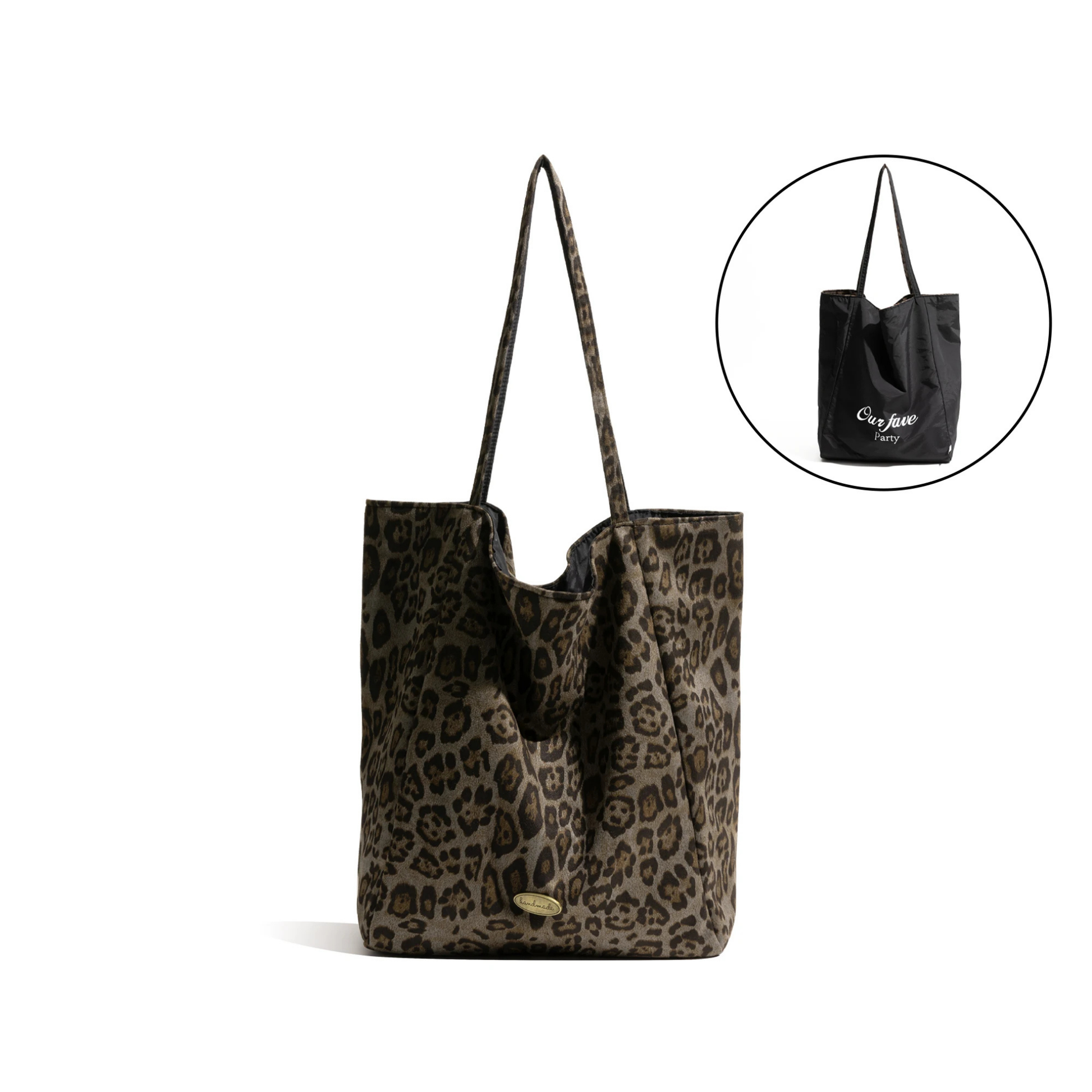 Double-Sided Leopard Design Canvas Tote Bag Dual-Use Large Capacity Shopping Bag for Women - Vennus