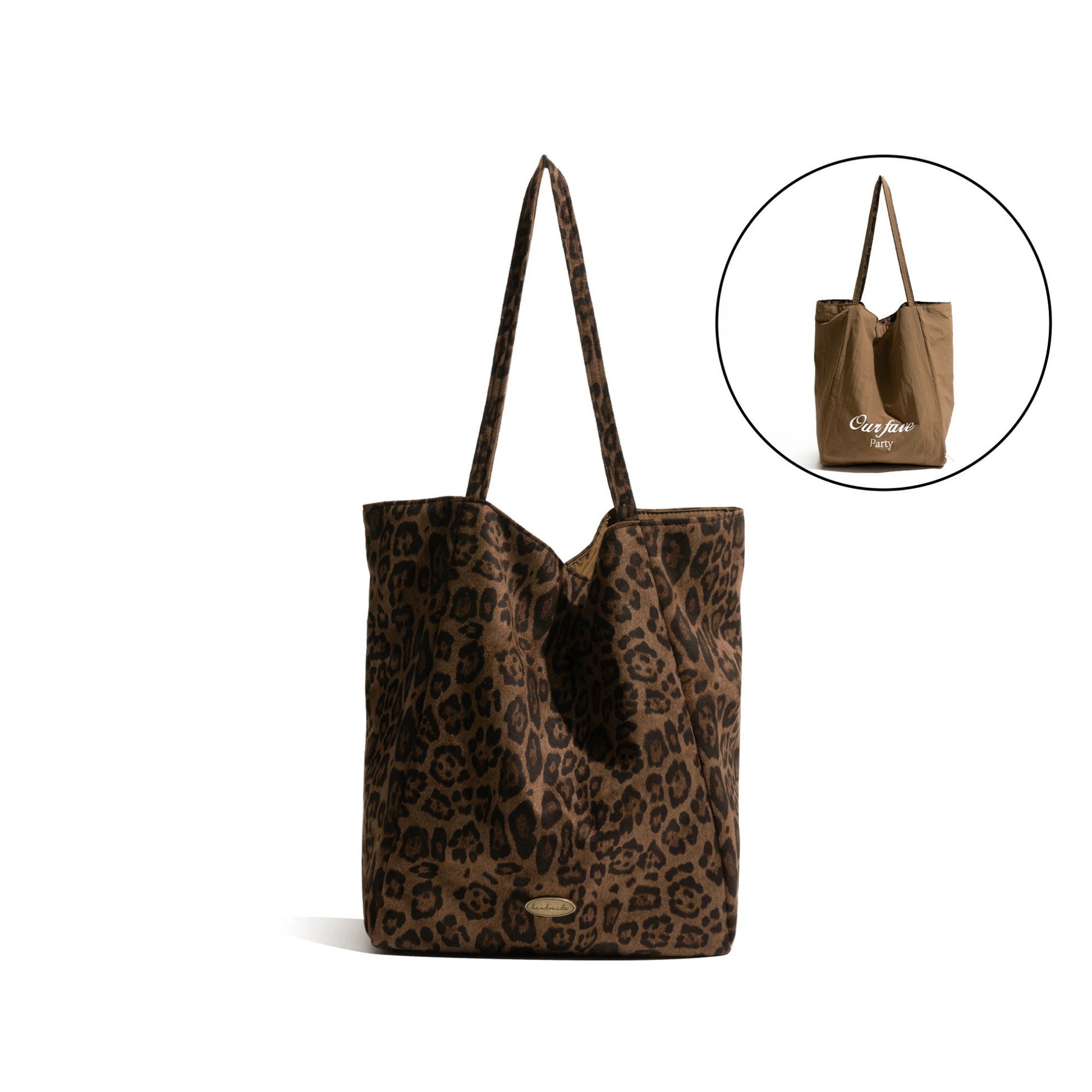 Double-Sided Leopard Design Canvas Tote Bag Dual-Use Large Capacity Shopping Bag for Women - Vennus