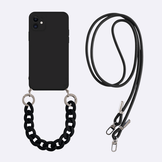 Black Phone Case +  Marble Chain & Crossbody Strap