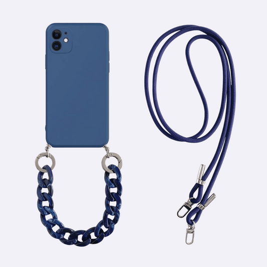 Navy Phone Case +  Marble Chain & Crossbody Strap