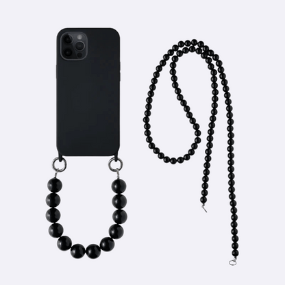 Black Phone Case +  Black Spheres Chain & Crossbody Strap