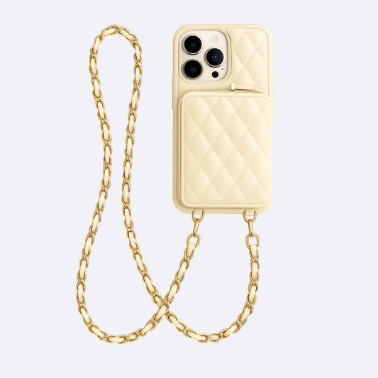 Ivory White Leather Phone Case + Zipper Wallet & Faux Leather Crossbody Strap