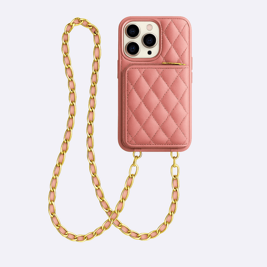 Pink Leather Phone Case + Zipper Wallet & Faux Leather Crossbody Strap