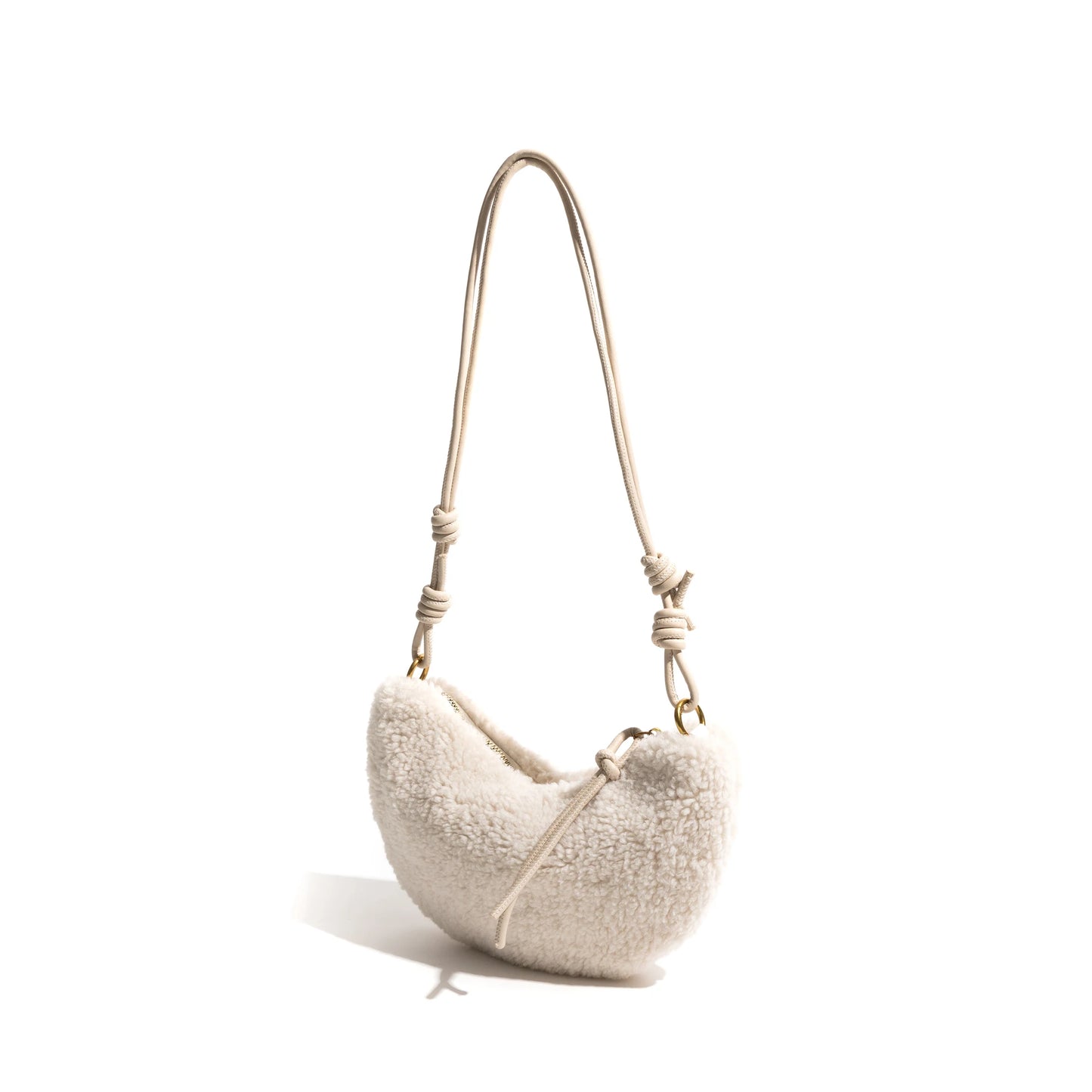 Lamb Fabric Half Moon Shoulder Phone Purse Knot Strap Stylish - Vennus