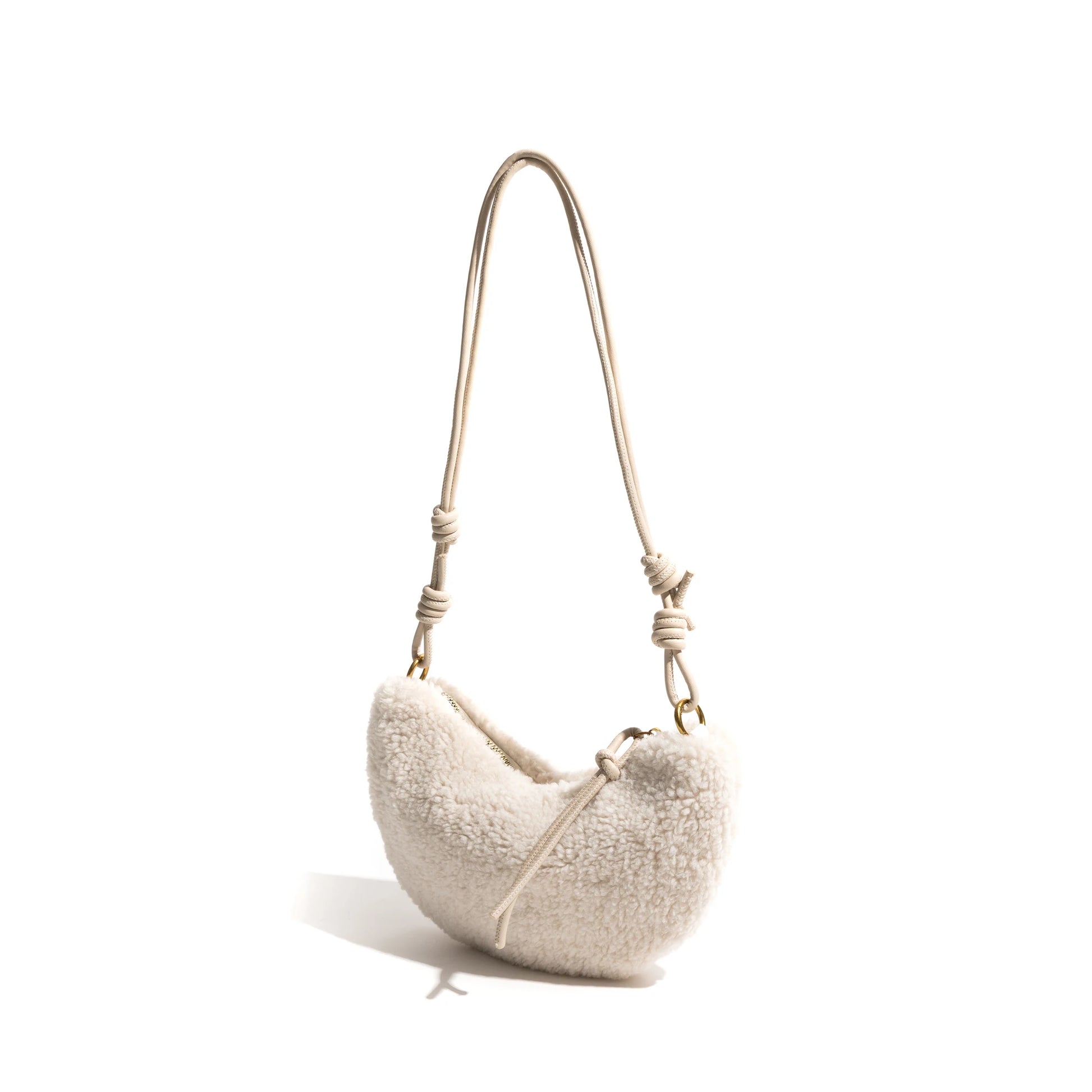 Lamb Fabric Half Moon Shoulder Phone Purse Knot Strap Stylish - Vennus