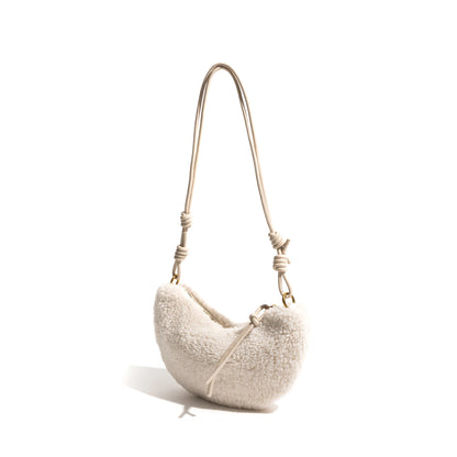 Lamb Fabric Half Moon Shoulder Phone Purse Knot Strap Stylish - Vennus