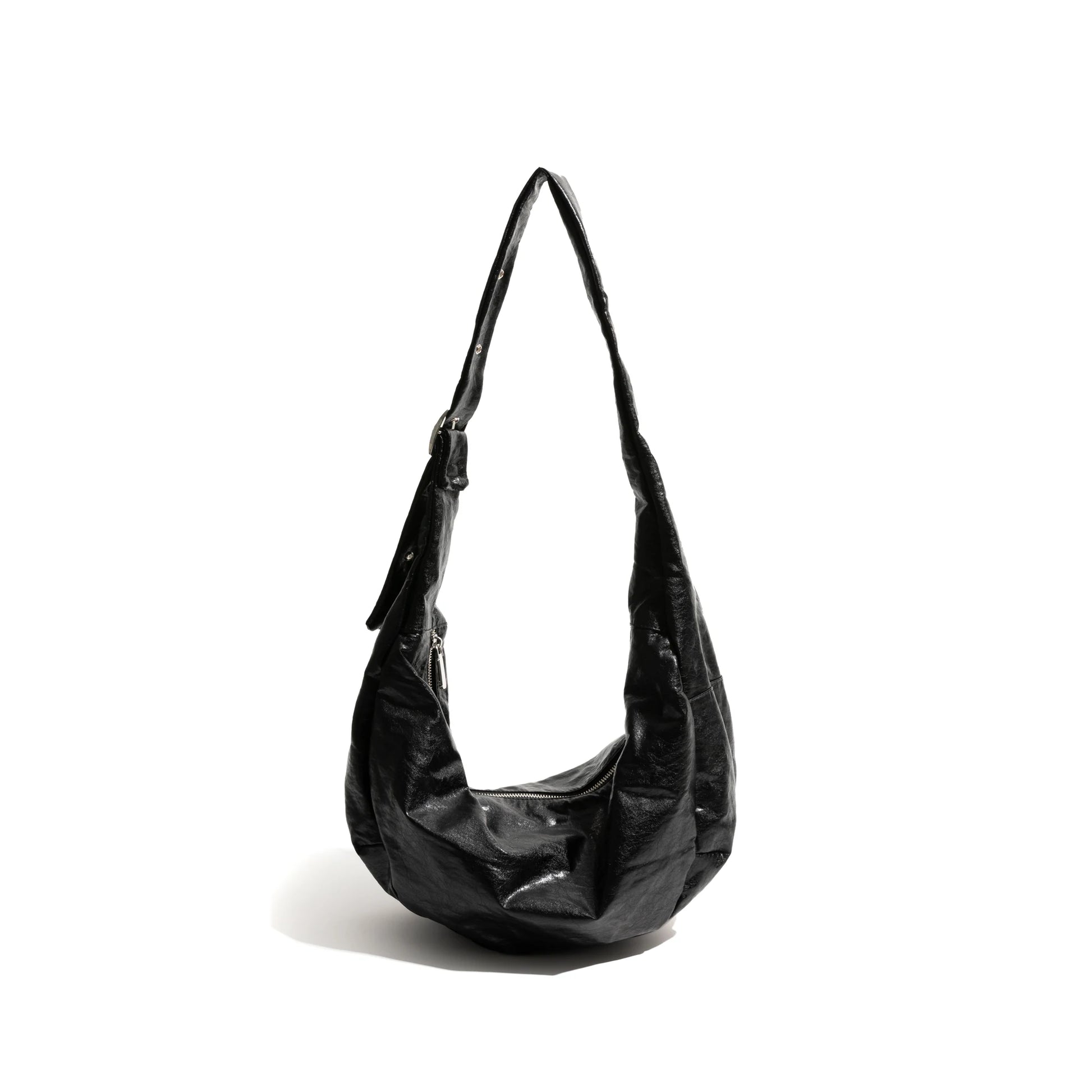 PU Leather Half Moon Hobo Fashion Shoulder Bag Adjustable Strap Phone Purse Simple Crossbody Large Bag - Vennus