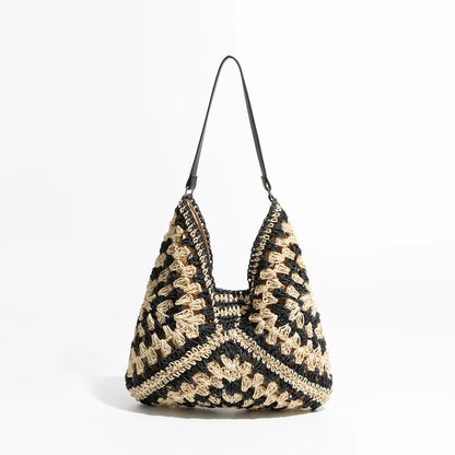 Weave Beach Handbag Summer Bohemian Straw Hobo Shoulder Purse Fashion Vacation Large Capacity Purse - Vennus
