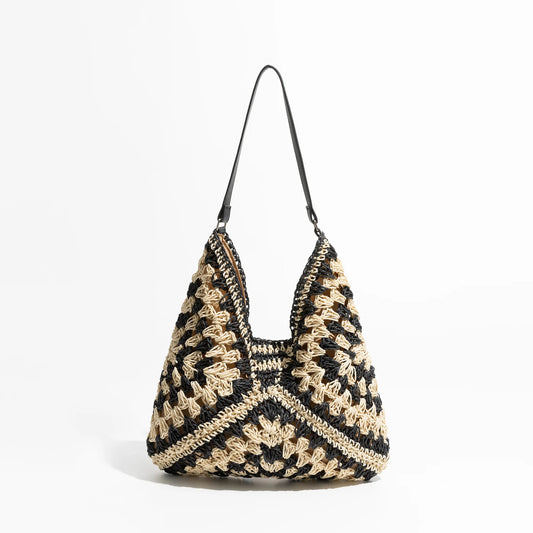 Weave Beach Handbag Summer Bohemian Straw Hobo Shoulder Purse Fashion Vacation Large Capacity Purse - Vennus