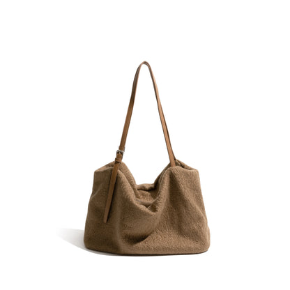 Vintage Felt Fabric Tote Handbag Fluffy Purse Commuter Shoulder Large Bag - Vennus