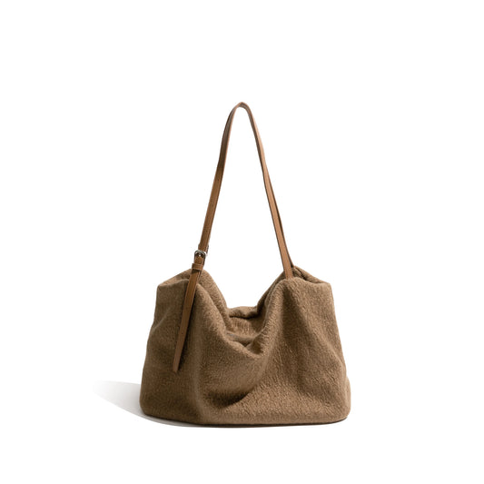 Vintage Felt Fabric Tote Handbag Fluffy Purse Commuter Shoulder Large Bag - Vennus