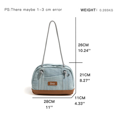 Vintage Fashion Denim Canvas Tote Handbag Drawstring Strap Design Simple Casual Shoulder Bag Boston Medium Purse - Vennus