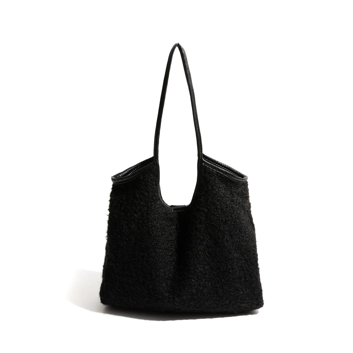 Lamb Wool Fabric Tote Handbag Simple Casual Shoulder Bag Fashion Square Shopping Large Purse - Vennus