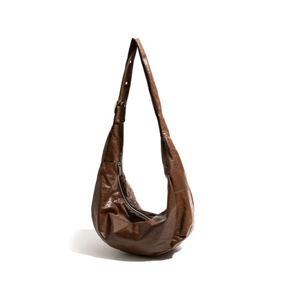 PU Leather Half Moon Hobo Fashion Shoulder Bag Adjustable Strap Phone Purse Simple Crossbody Large Bag - Vennus