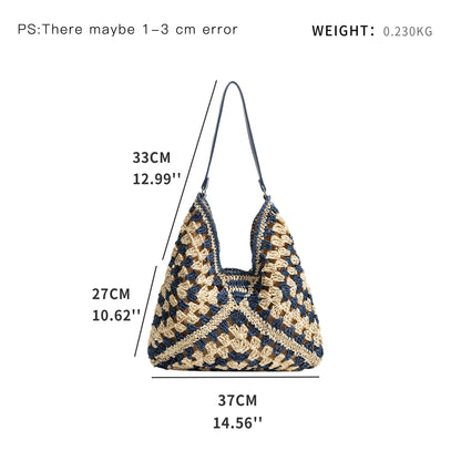 Weave Beach Handbag Summer Bohemian Straw Hobo Shoulder Purse Fashion Vacation Large Capacity Purse - Vennus