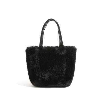 Plush Fluffy Tote Handbag Faux Purse Leather Handle Stylish Crossbody - Vennus