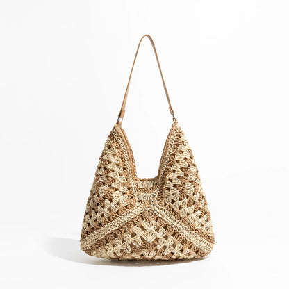 Weave Beach Handbag Summer Bohemian Straw Hobo Shoulder Purse Fashion Vacation Large Capacity Purse - Vennus