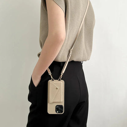 Brown Leather Wallet Phone Case + Card Holder & Crossbody Strap