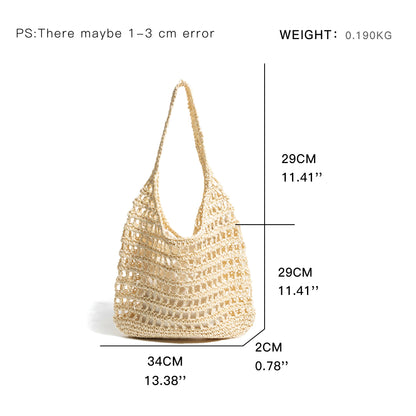 Plaited Woven Women's Aesthetic Beach Bag Hollow Design Unique Fishing Net Shoulder Purse Handwoven Summer Hobo Handbag - Vennus