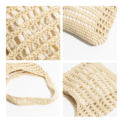 Plaited Woven Women's Aesthetic Beach Bag Hollow Design Unique Fishing Net Shoulder Purse Handwoven Summer Hobo Handbag - Vennus