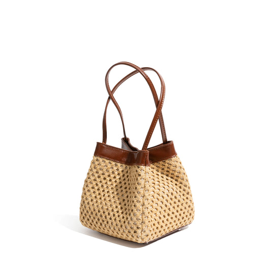Straw Bucket Bag Handmade Beach Travel Handbag Shoulder Bag Crossbody Bohemia Medium Purse - Vennus