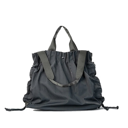 Pleated Square Shoulder Shopping Bag Nylon Lightweight Drawstring Design Simple Casual Tote Handbag - Vennus