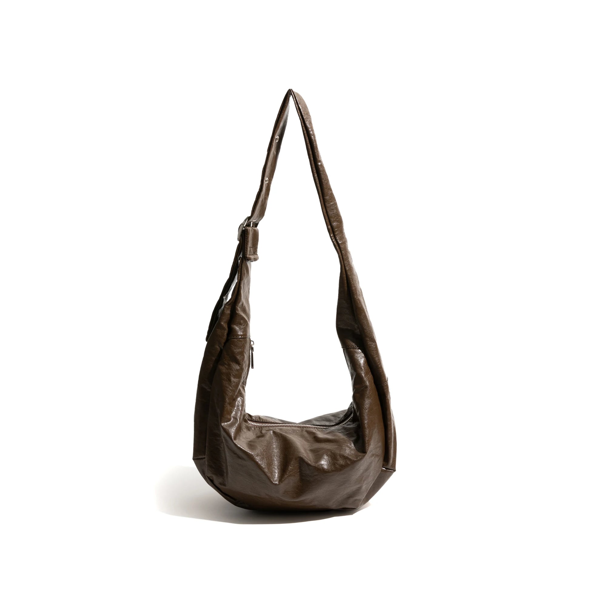 PU Leather Half Moon Hobo Fashion Shoulder Bag Adjustable Strap Phone Purse Simple Crossbody Large Bag - Vennus
