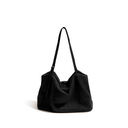 Vintage Felt Fabric Tote Handbag Fluffy Purse Commuter Shoulder Large Bag - Vennus