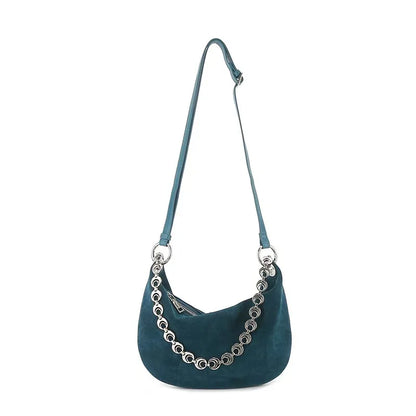 Vintage Genuine Leather Suede Half Moon Tote Bag with Double Strap for Phone - Vennus