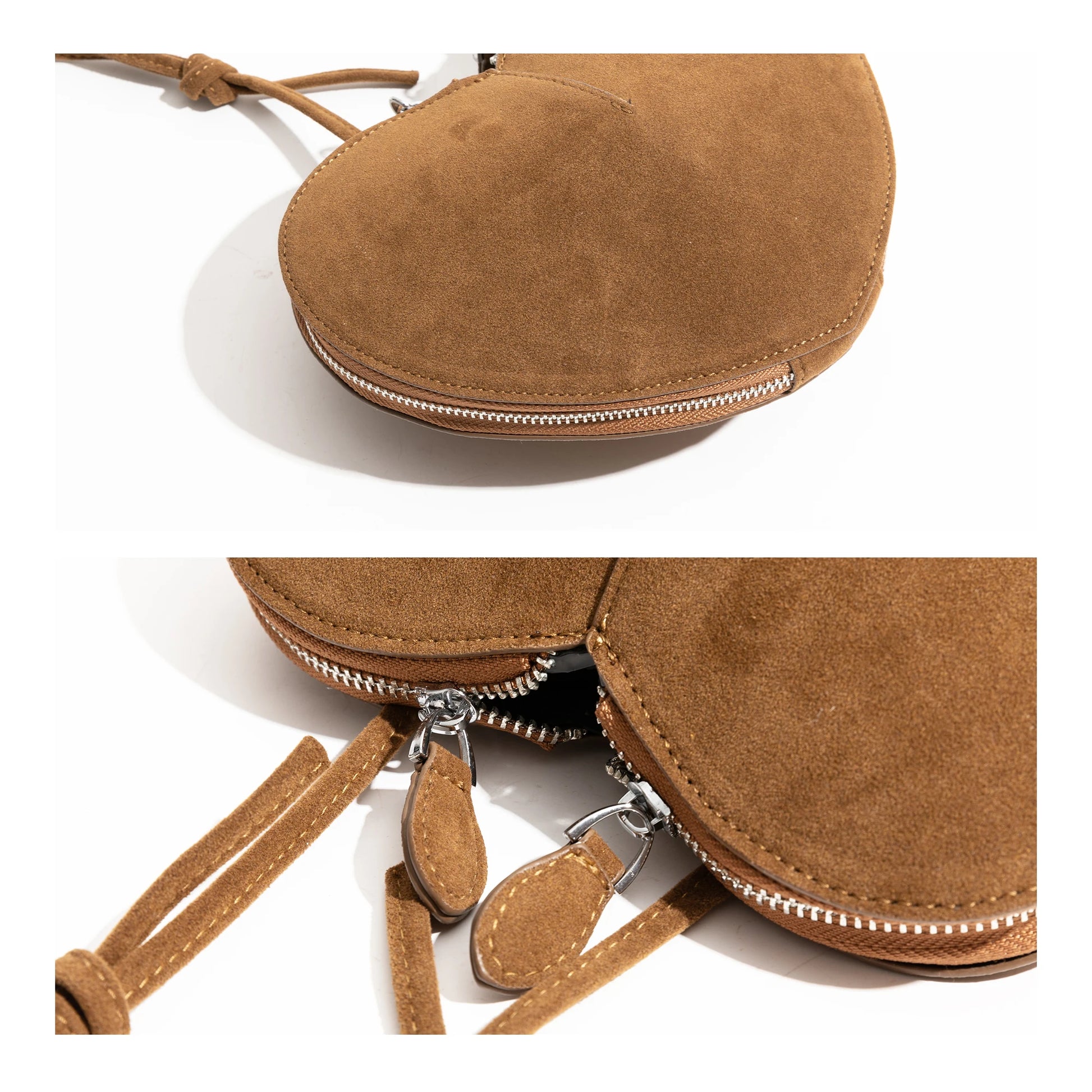 Faux Suede Vintage Heart Shape Crossbody Bag  Bohemian Fashion Purse Luxury Casual Small Phone Bag - Vennus