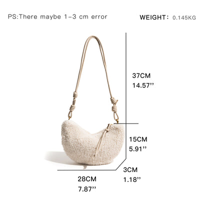 Lamb Fabric Half Moon Shoulder Phone Purse Knot Strap Stylish - Vennus