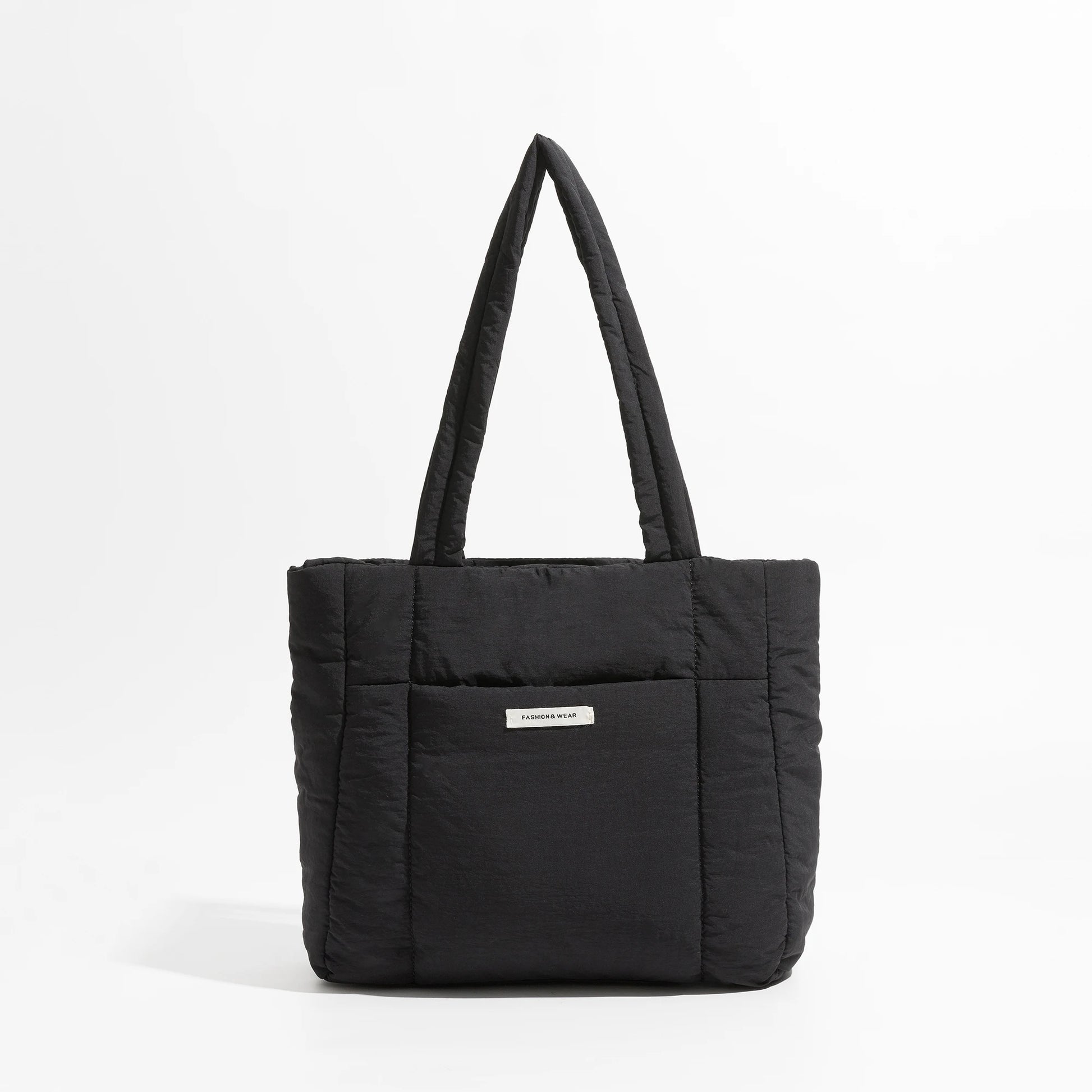 Big Square Cotton Padded Tote Bag Quilting Puffy Shoulder Shopper Purse Simple Winter Daily Handbag - Vennus