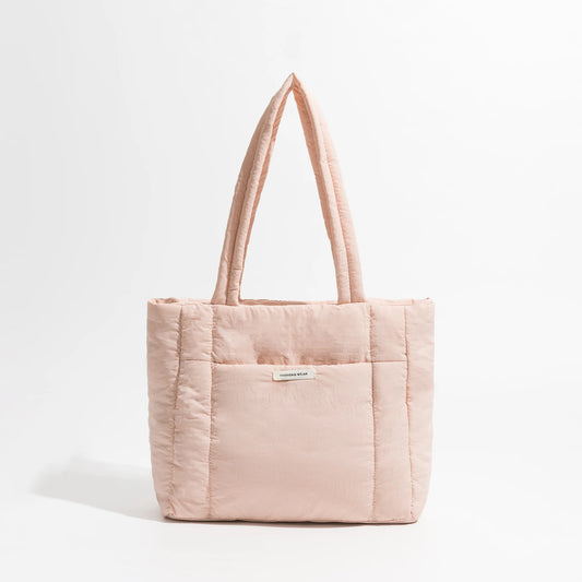 Big Square Cotton Padded Tote Bag Quilting Puffy Shoulder Shopper Purse Simple Winter Daily Handbag - Vennus