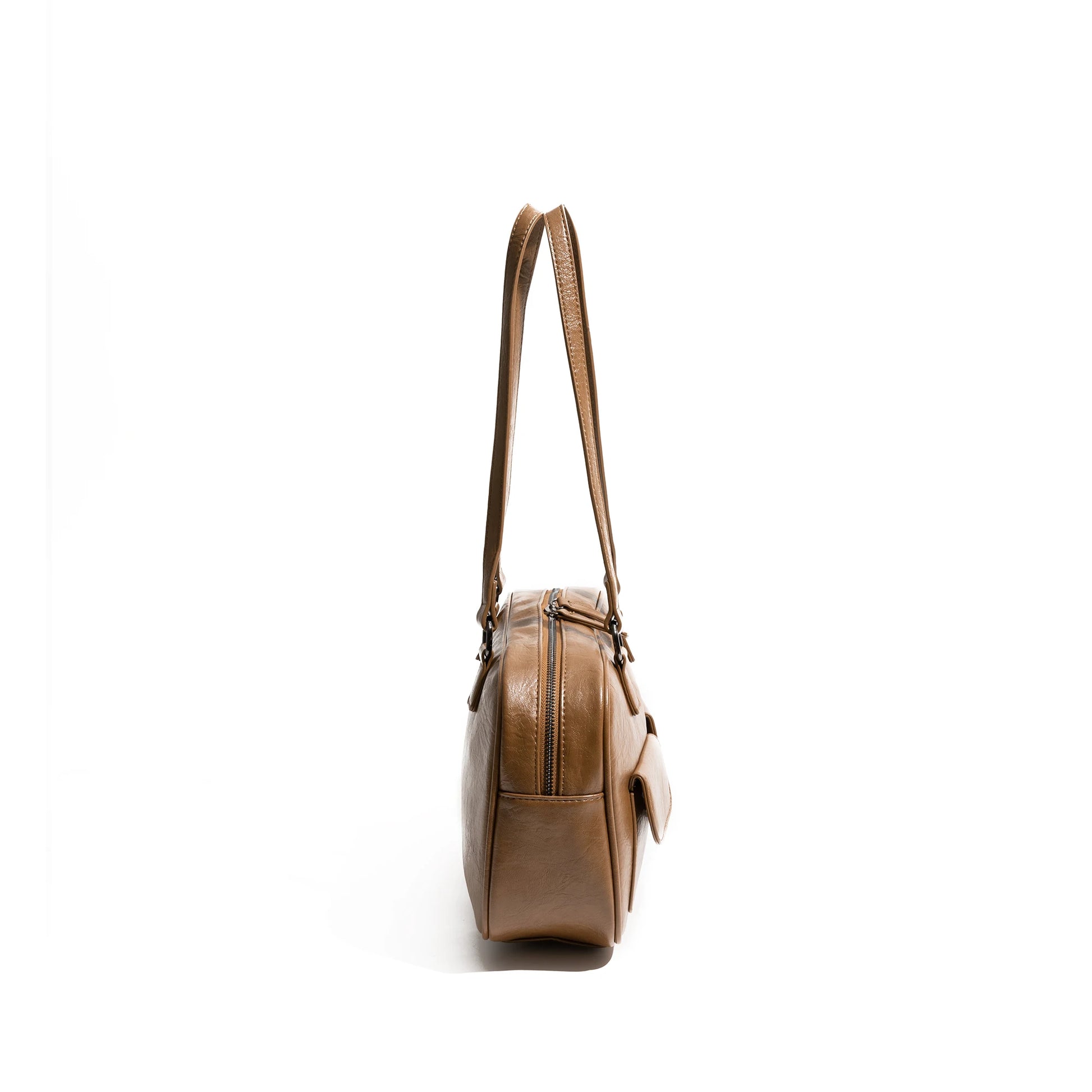 Vintage PU Leather Versatile Bowling Bag Multi-pocket Underarm Shoulder Boston Large Bag - Vennus