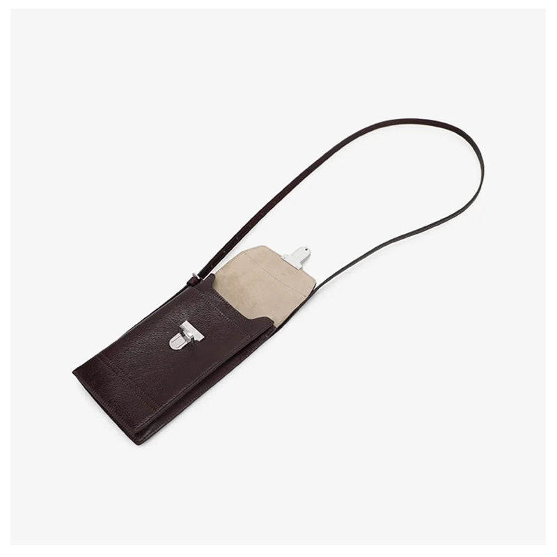 Vintage Genuine Leather Phone Bag  Luxury Women's Shoulder Purse with Delicate Hardware Stylish Crossbody Small Bag - Vennus