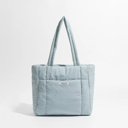 Big Square Cotton Padded Tote Bag Quilting Puffy Shoulder Shopper Purse Simple Winter Daily Handbag - Vennus