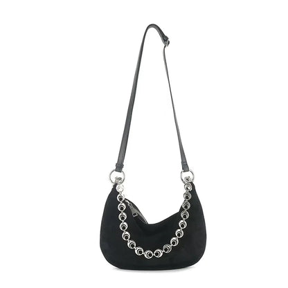 Vintage Genuine Leather Suede Half Moon Tote Bag with Double Strap for Phone - Vennus